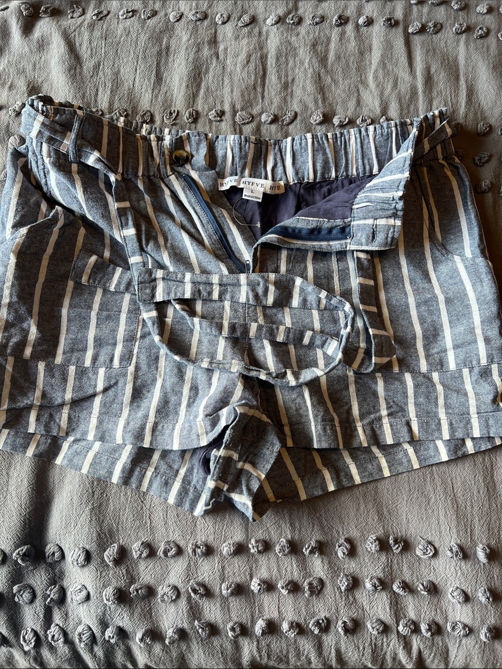 Navy and White Striped Linen-Blend Shorts